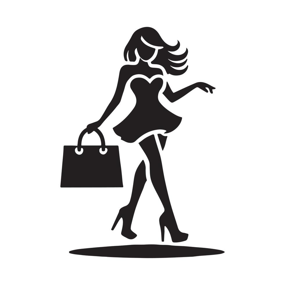 shopping fashion woman silhouette icon vector