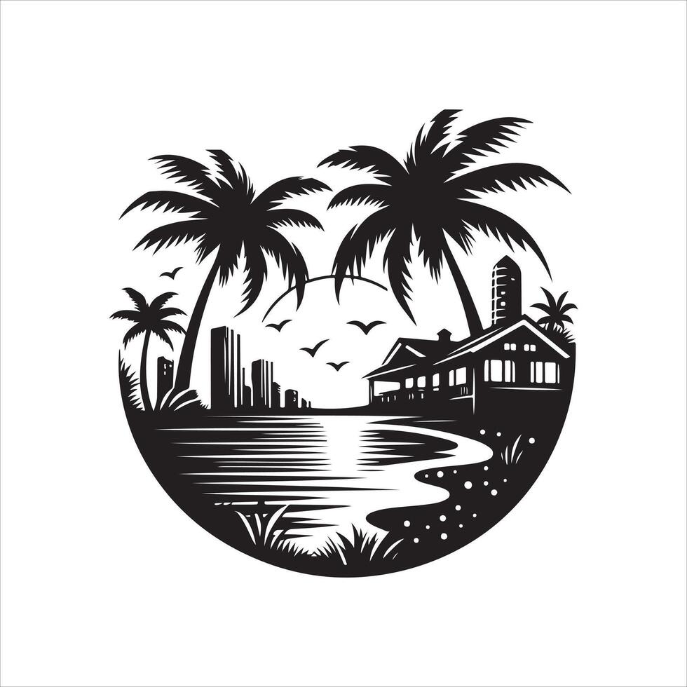 florida beach silhouette skull design vector