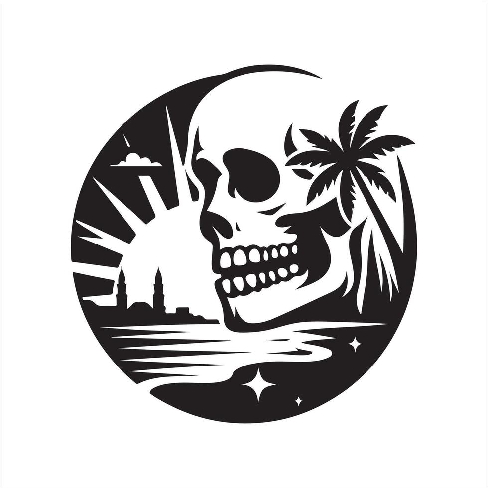 skull silhouette florida beach artwork vector