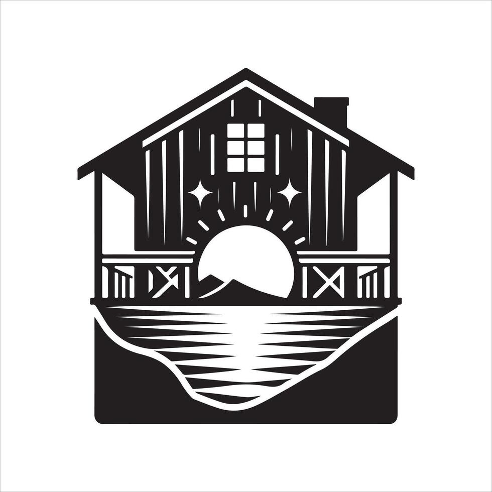 sunset house illustration vector