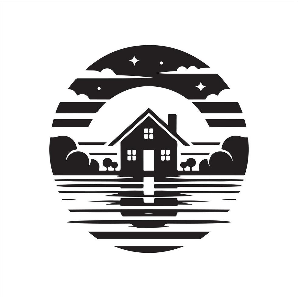 sunset house silhouette vector