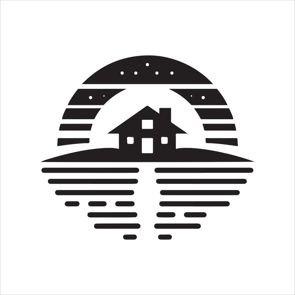 sunset house logo silhouette vector