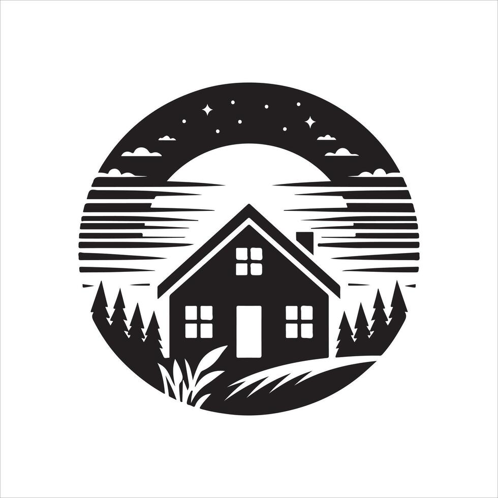 house silhouette sunset artwork vector