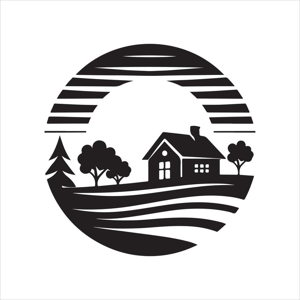 sunset house silhouette design vector