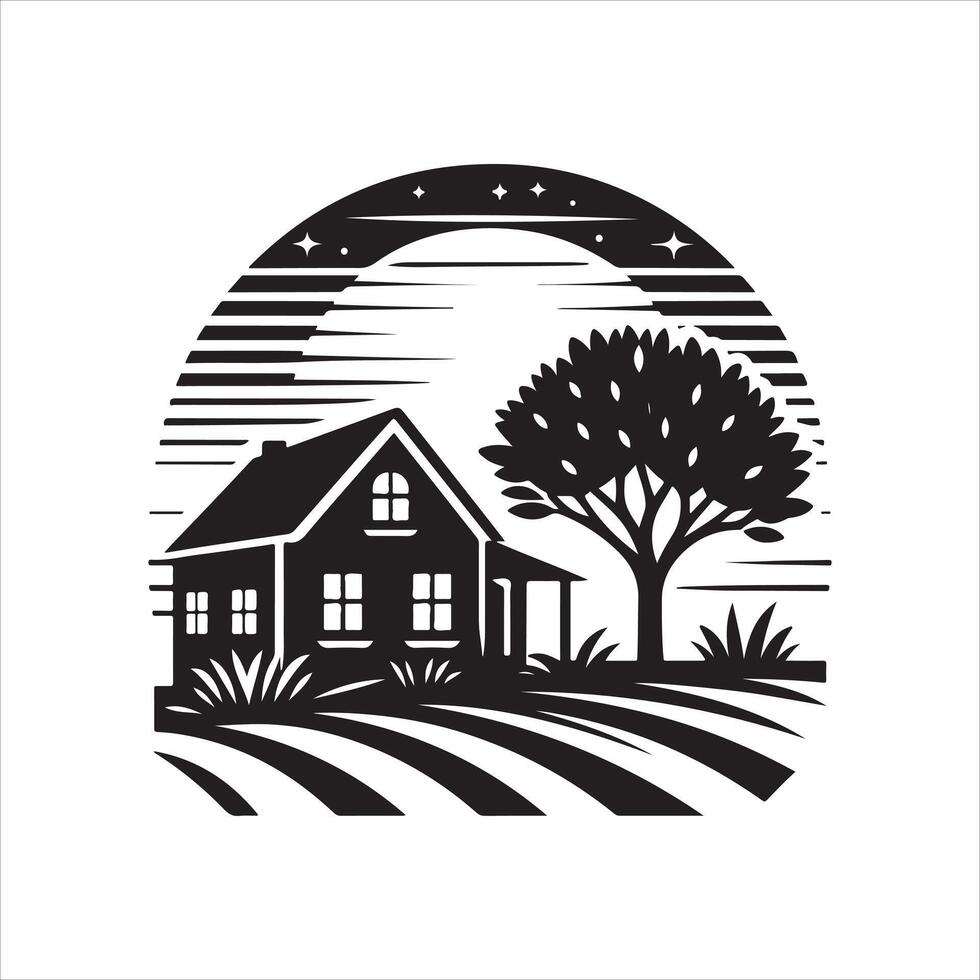 sunset house graphic logo design vector