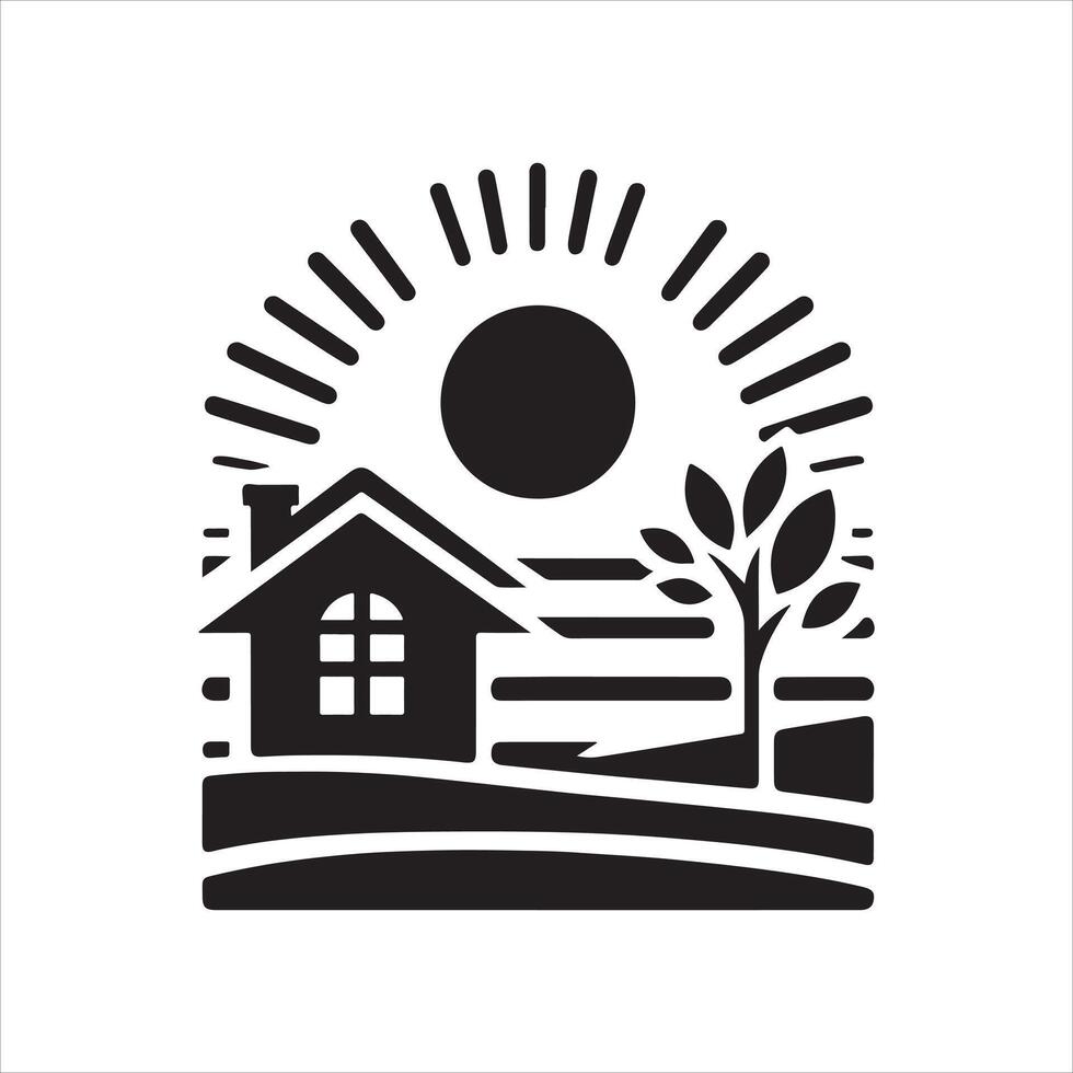 sunset house graphic illustration vector