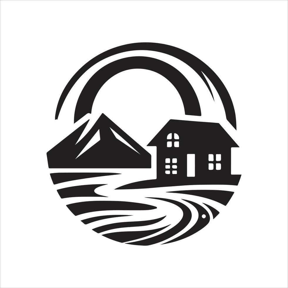 sunset house silhouette image vector