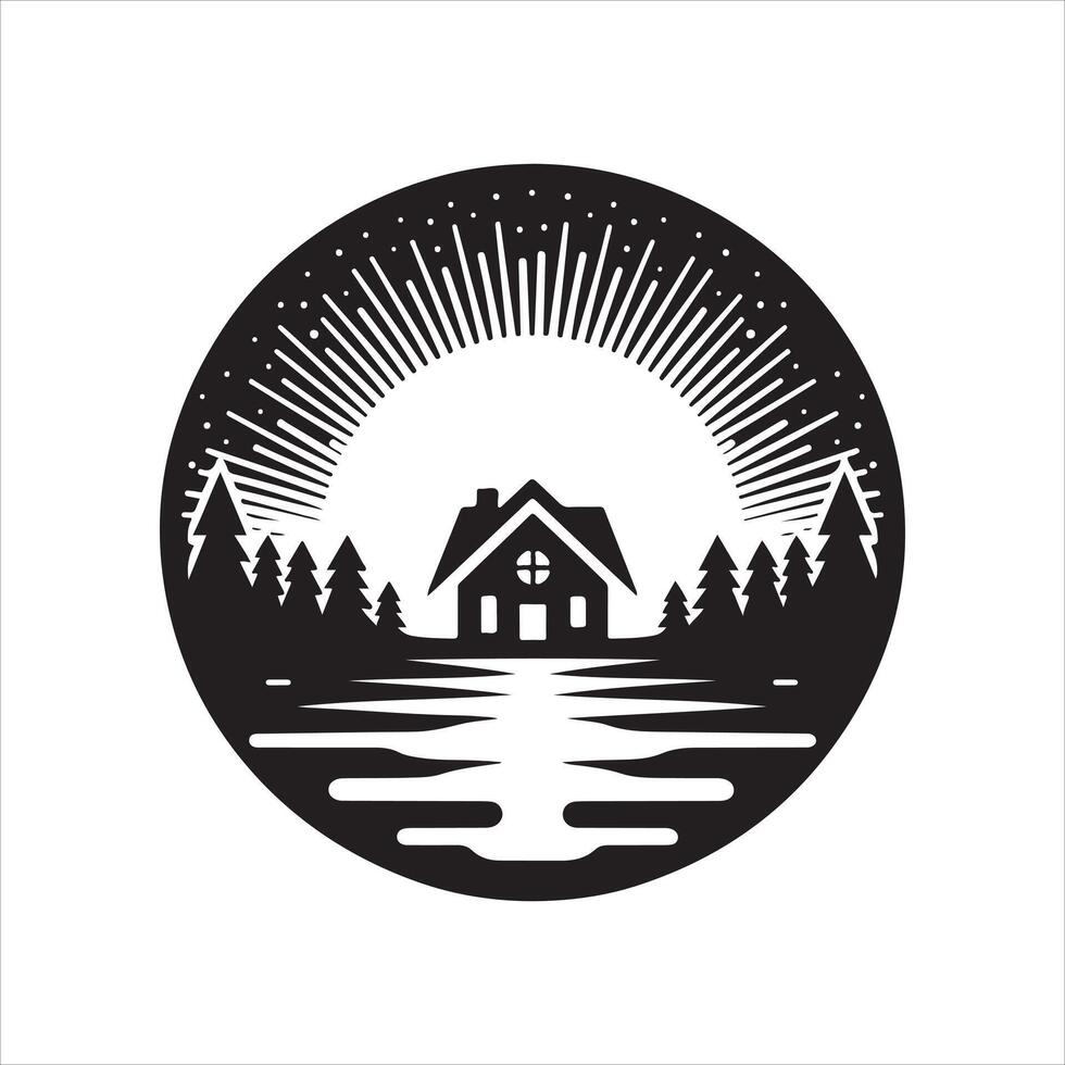sunset house design graphic vector