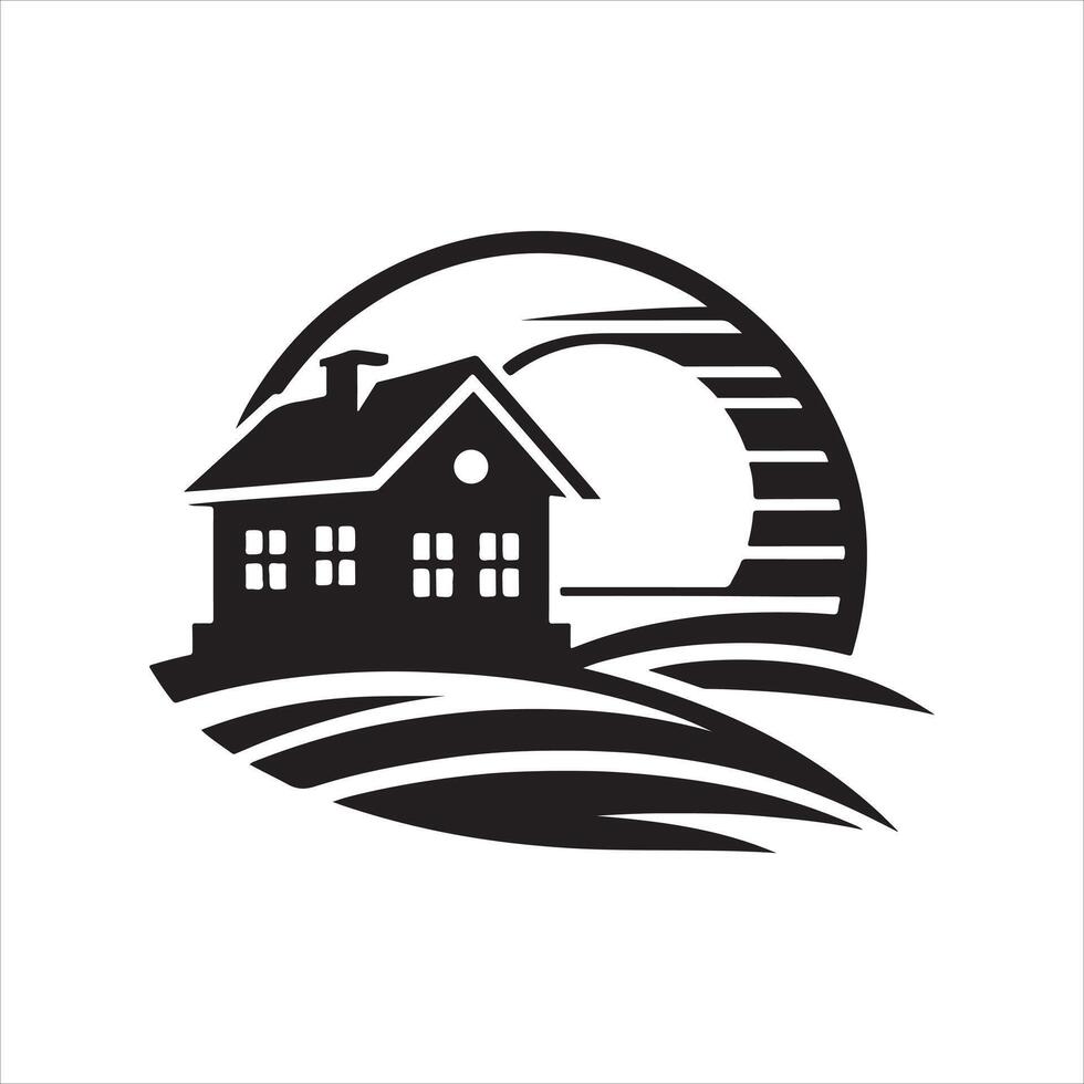 sunset house silhouette drawing vector