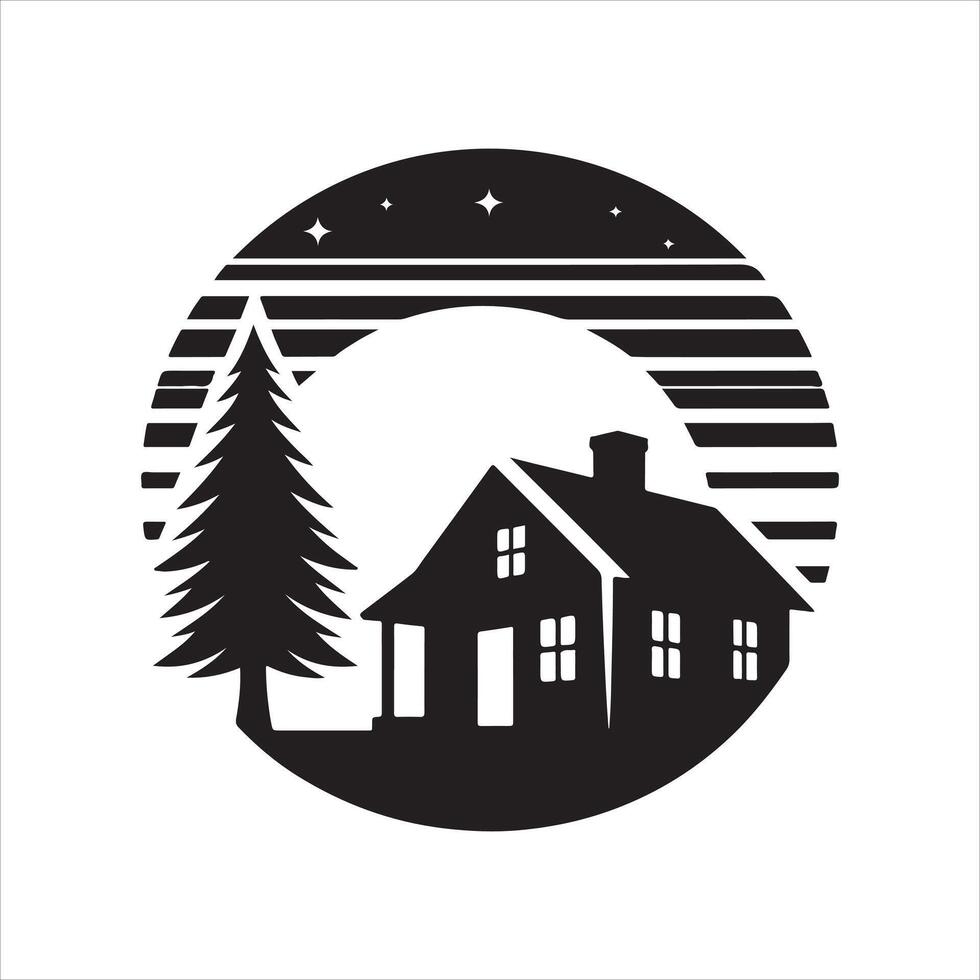 sunset house silhouette art vector