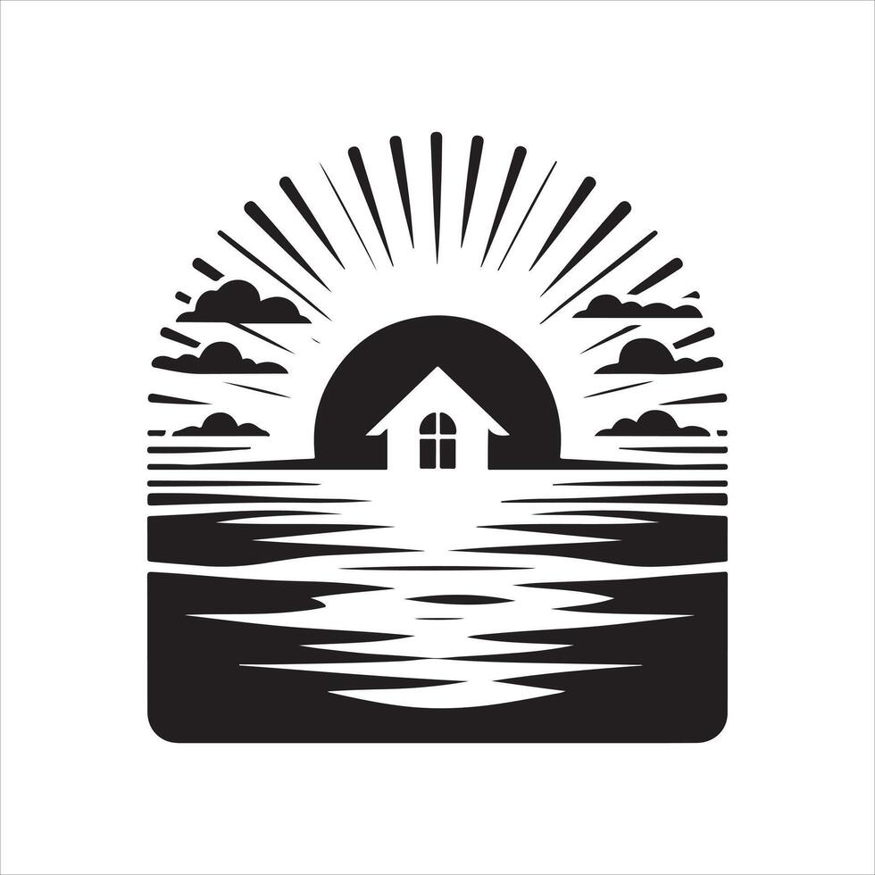 house sunset silhouette graphic vector