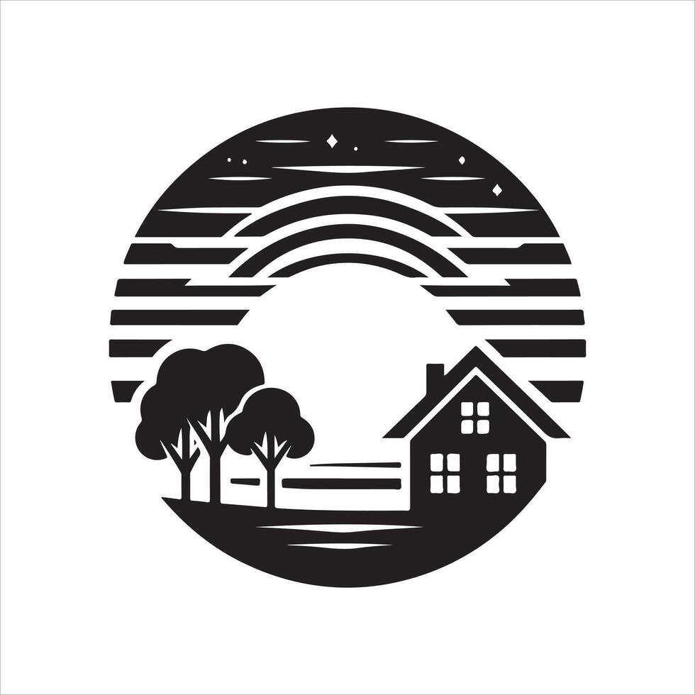 house silhouette sunset art vector