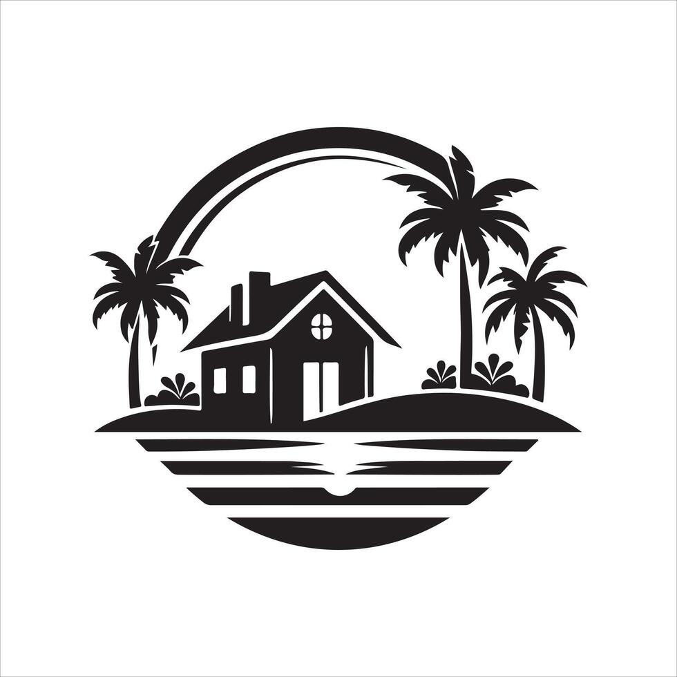 sunset house graphic design vector