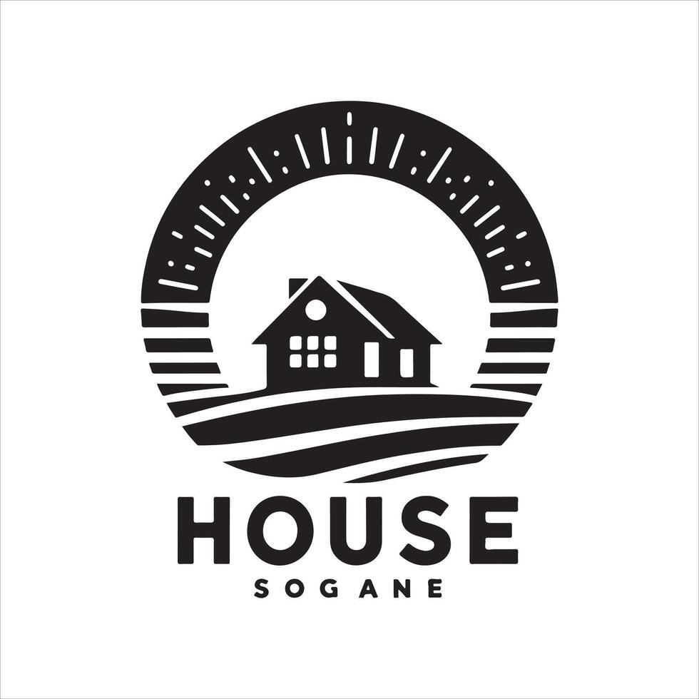 house sunset silhouette logo vector