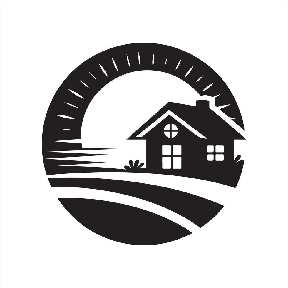 sunset house artwork design vector