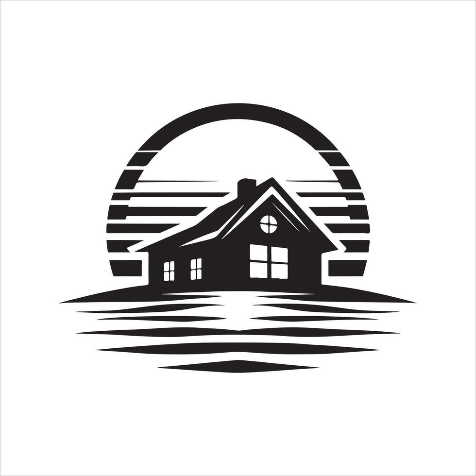 sunset house image silhouette vector
