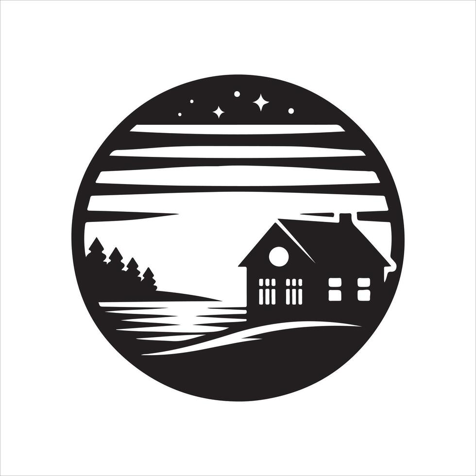 sunset house design symbol vector