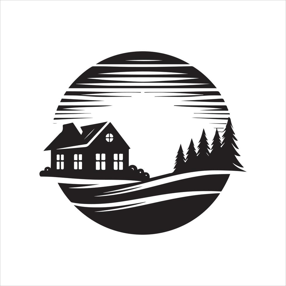 sunset house design artwork vector