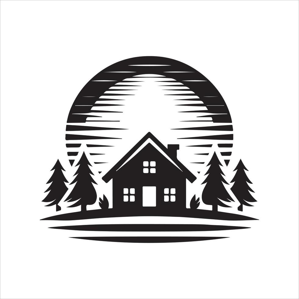 house silhouette sunset symbol vector