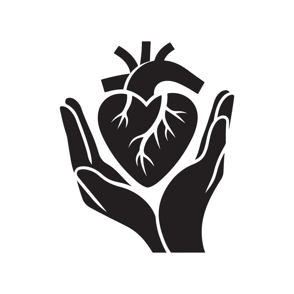 human hand holding heart silhouette vector
