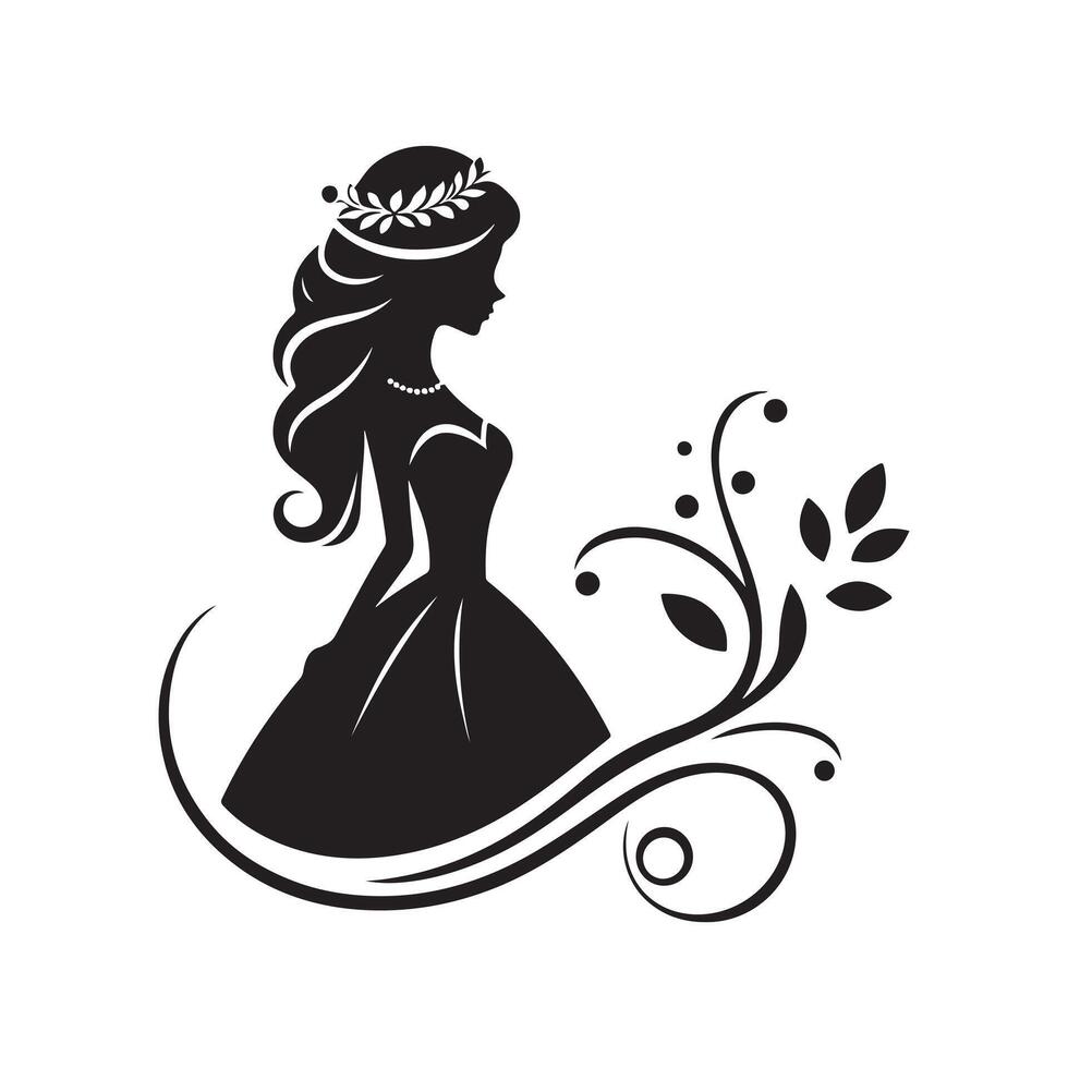 bride in dress silhouette art vector
