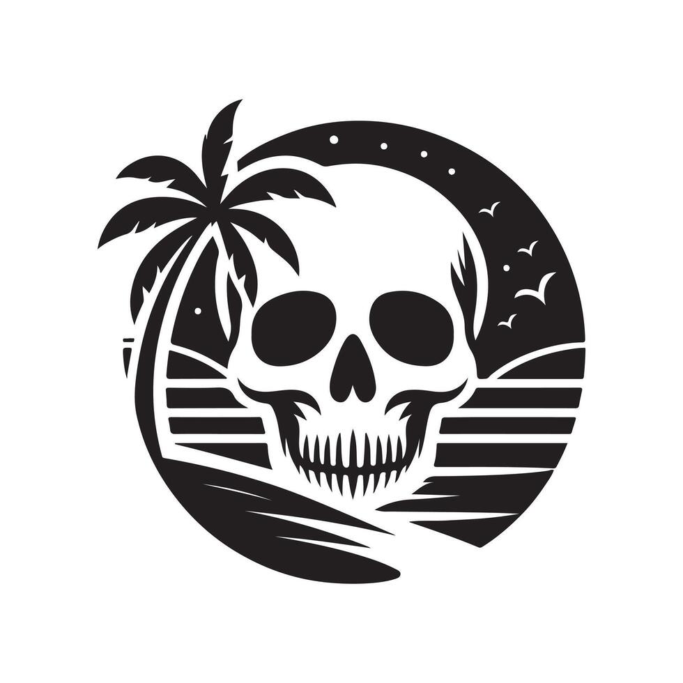 florida skull and ocean silhouette vector