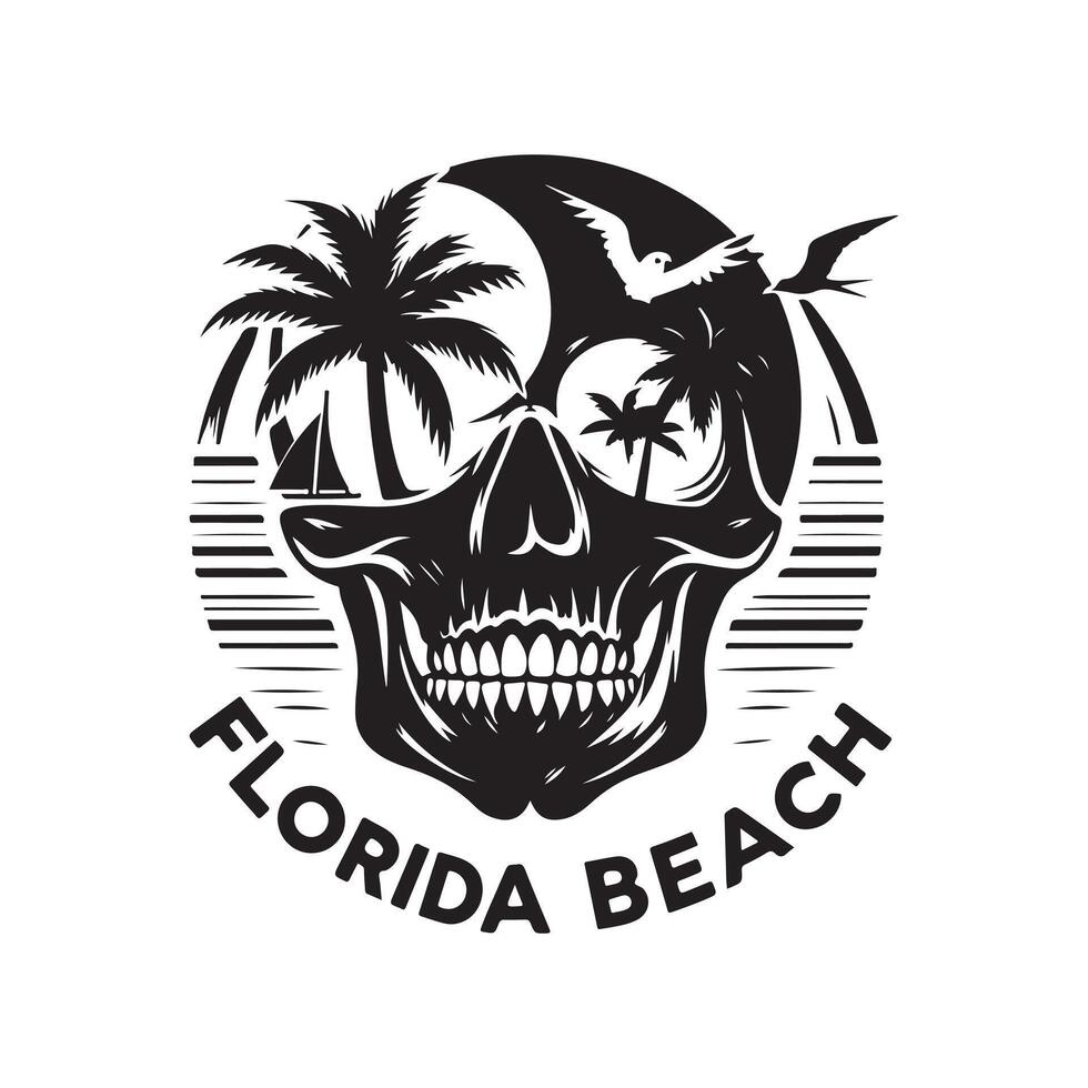 beach skull illustration florida design vector