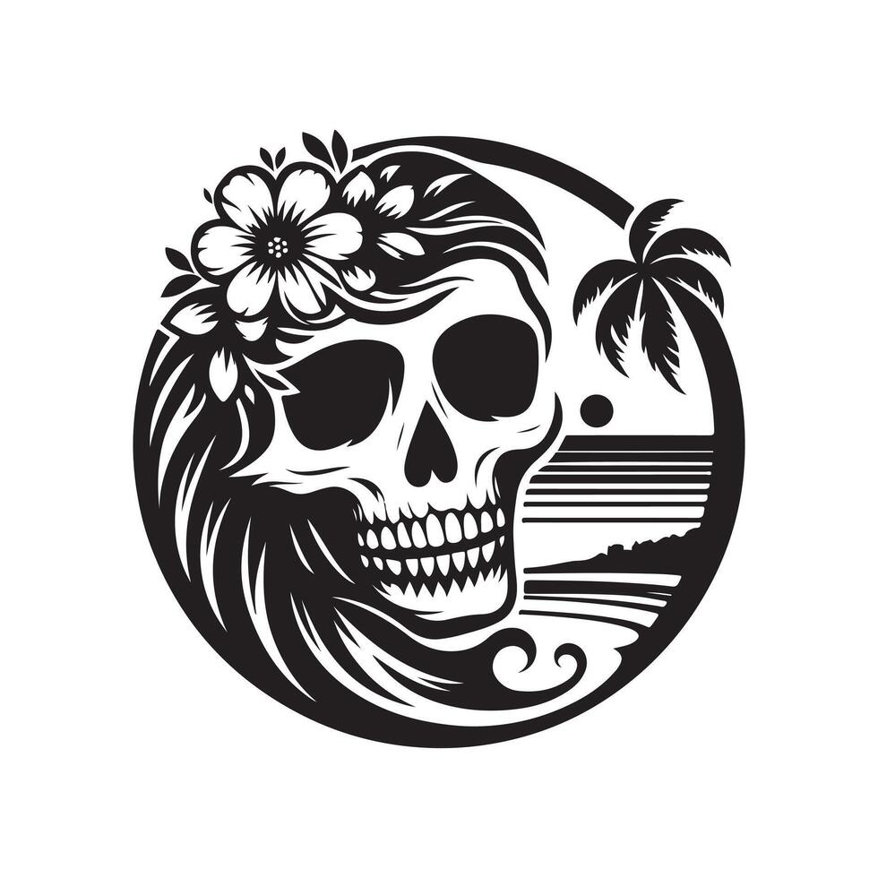 skull on tropical florida beach vector