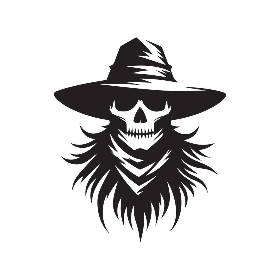 scarecrow skull silhouette drawing vector