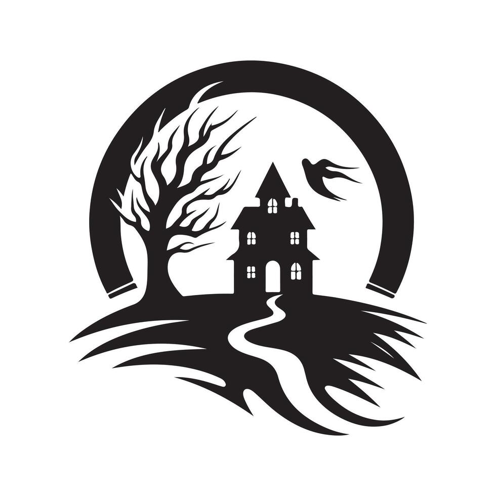 haunted silhouette halloween artwork vector
