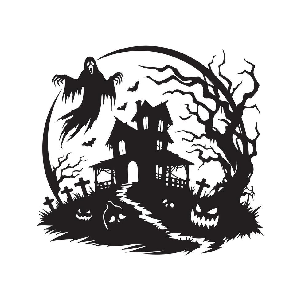 halloween silhouette haunted graphic vector