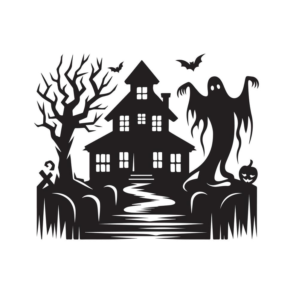haunted silhouette halloween graphic vector