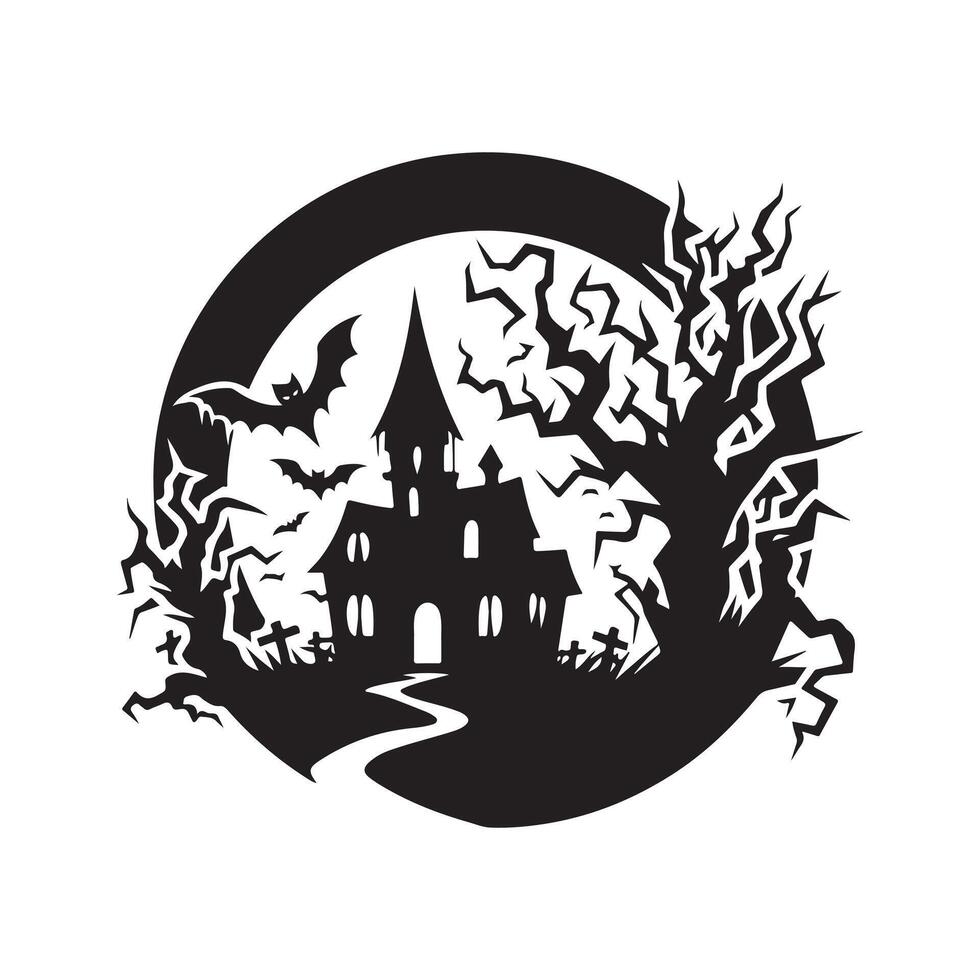 haunted halloween silhouette illustration vector