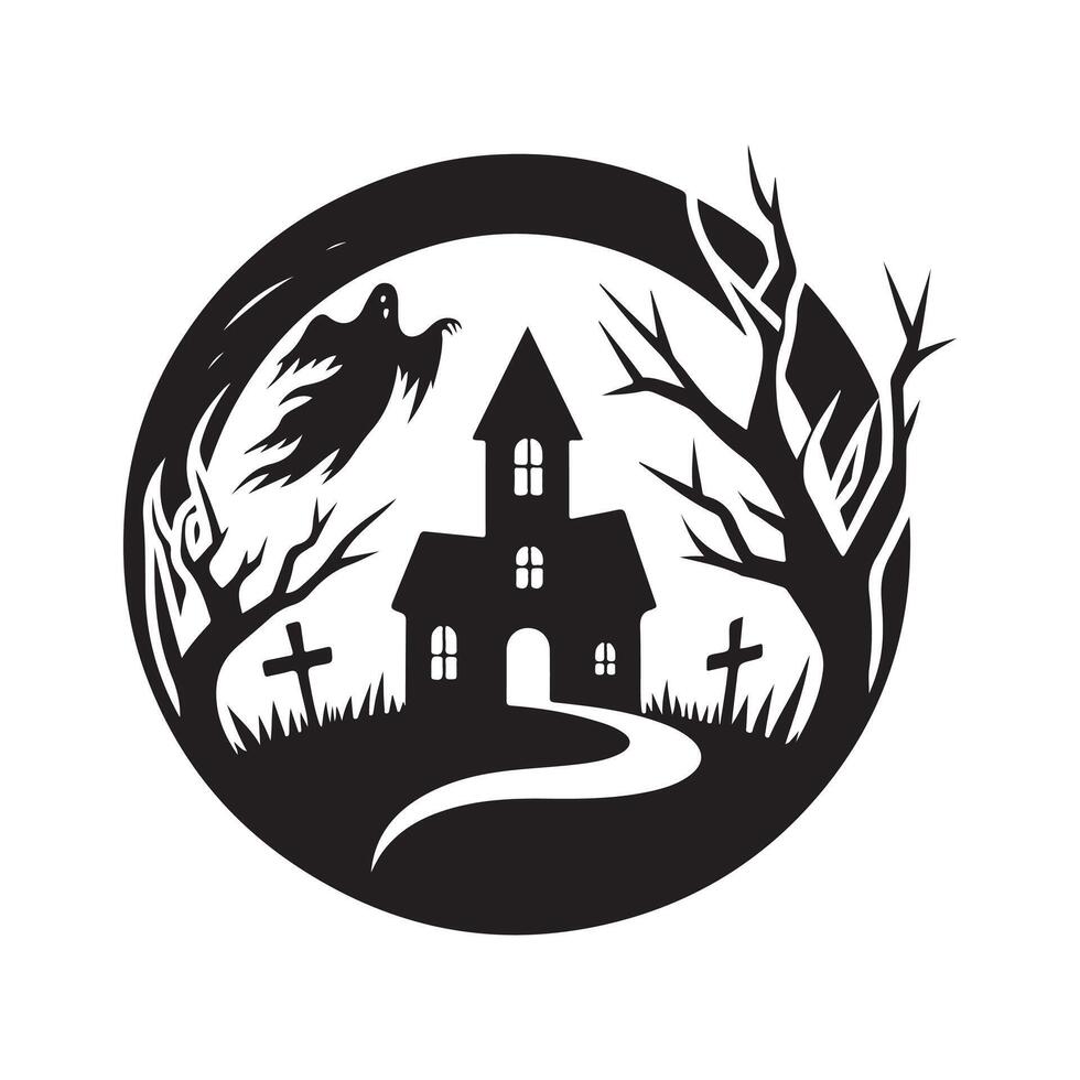 silhouette haunted halloween art vector