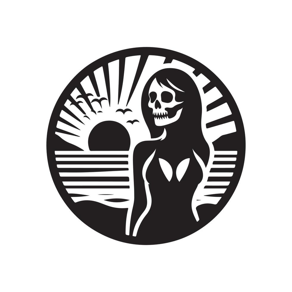Stylized Skull and Beach Silhouette vector