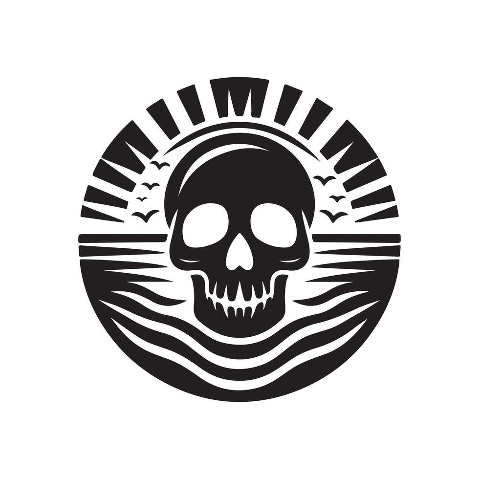 Skull on Beach Silhouette Design vector