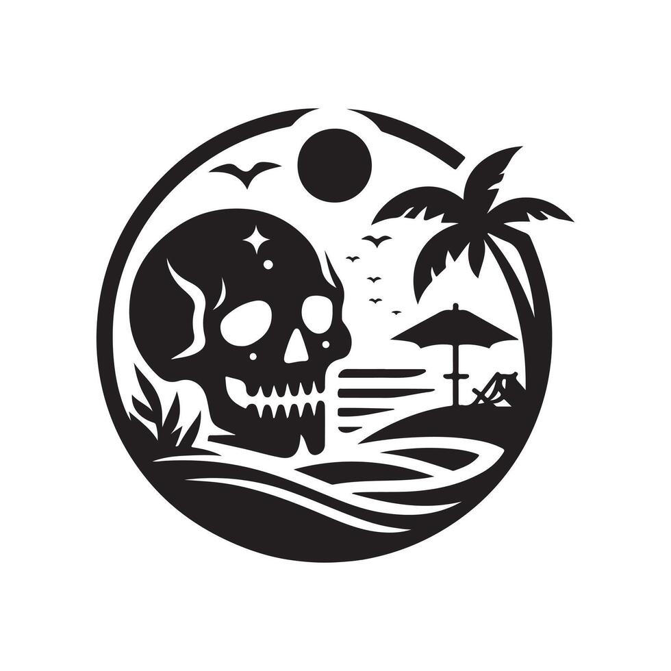 Summer Beach Skull Silhouette Icon vector
