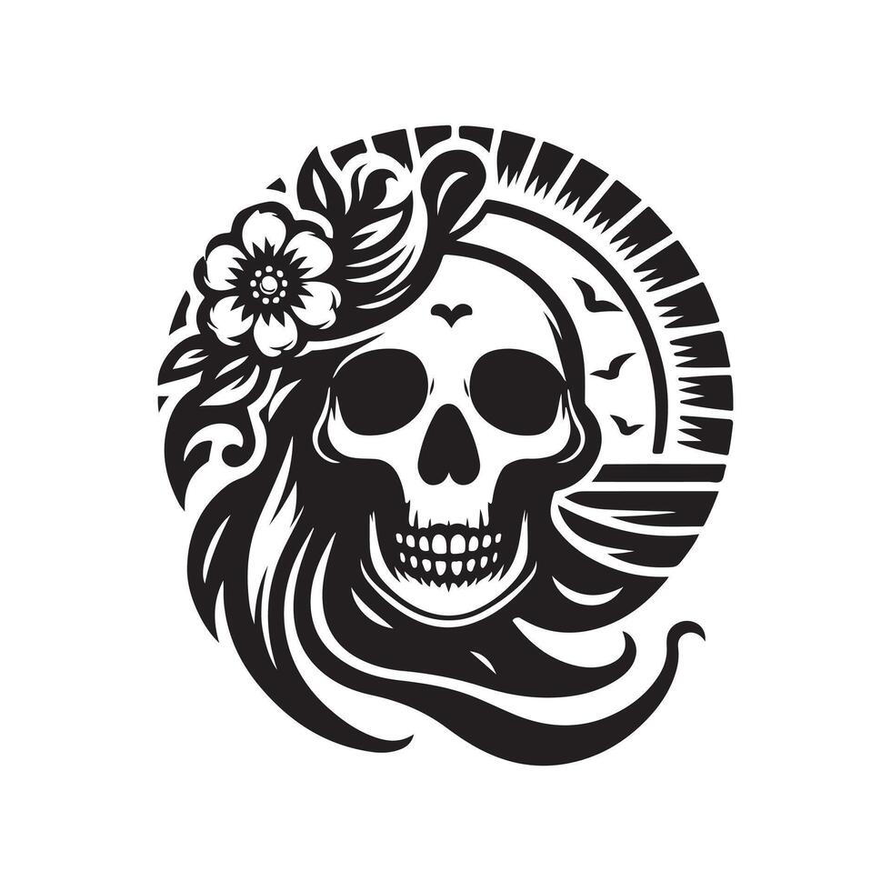 Art of Skull Summer Beach Scene vector