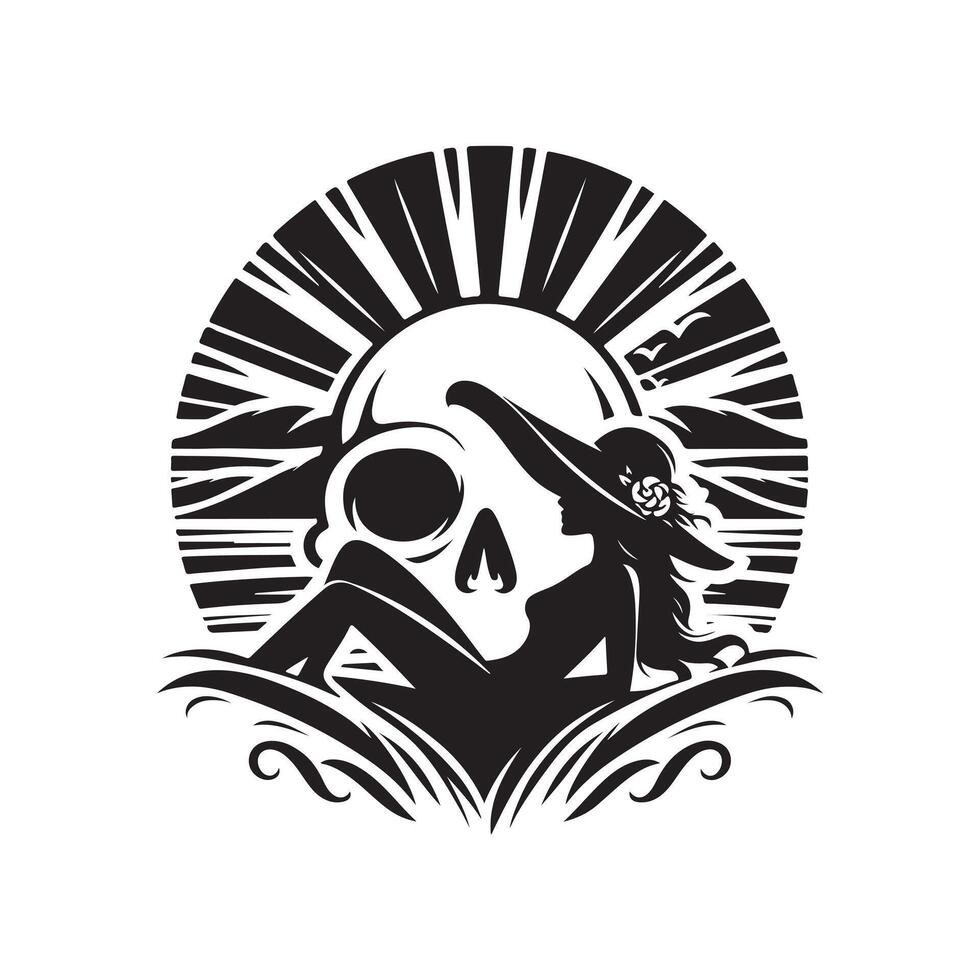 Skull Silhouette with Summer Beach Style vector