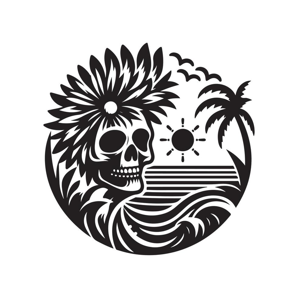 Silhouette of Skull and Beach vector
