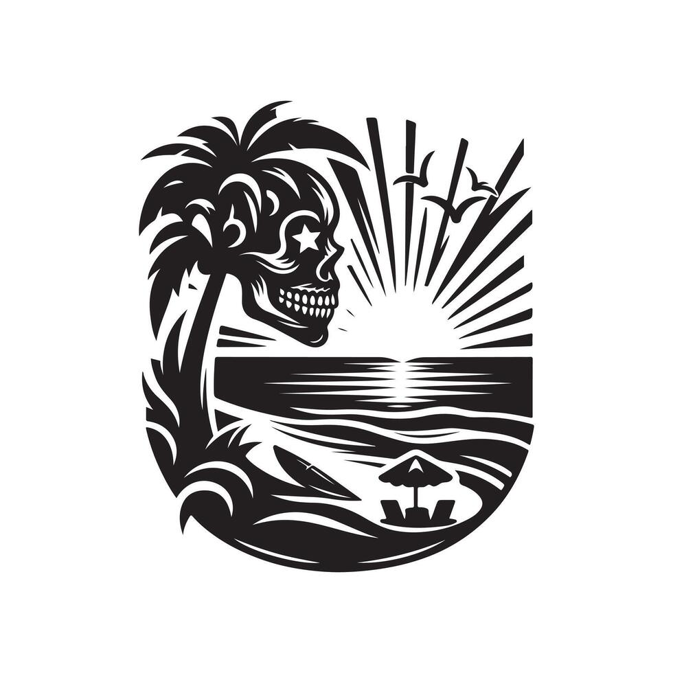 Skull Silhouette with Beach Theme vector