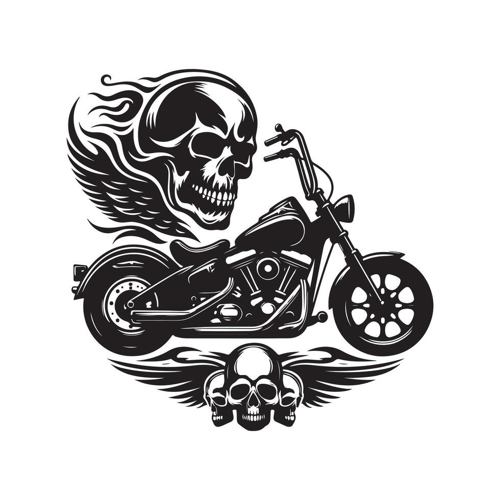 Stylized Harley with Skulls Silhouette vector