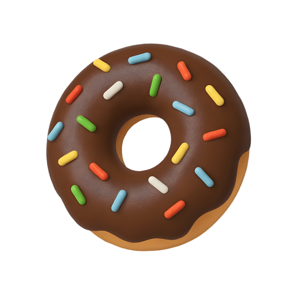 Delightful chocolate donut with colorful sprinkles transparent background food photography bright environment top view tempting treat png
