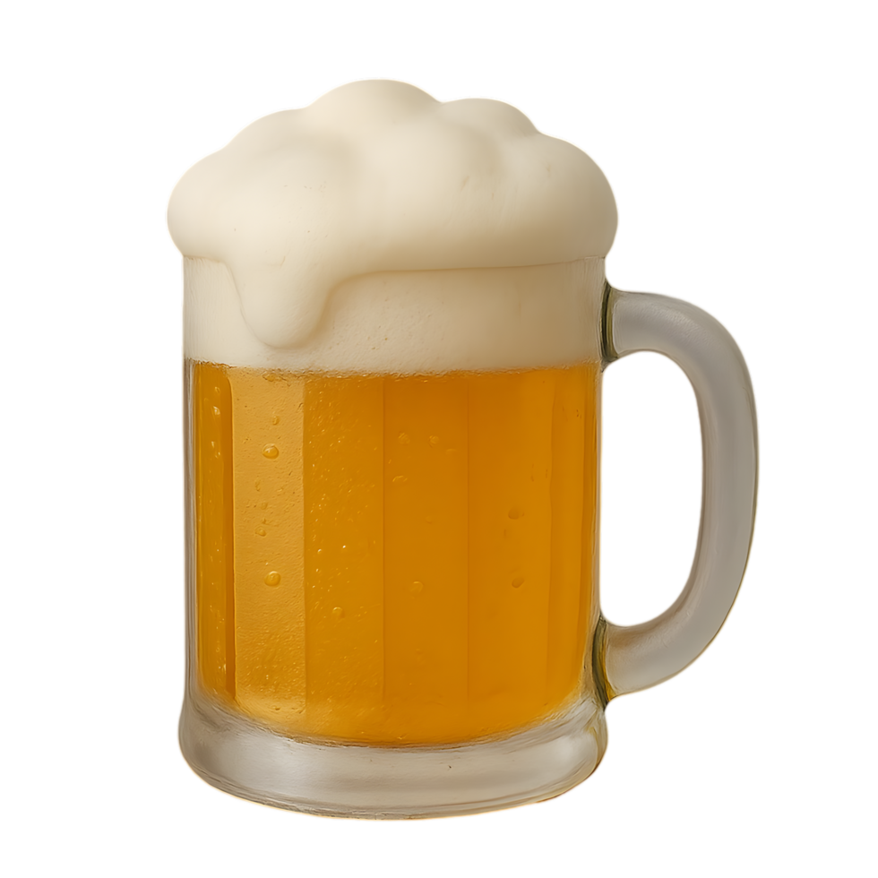 Refreshing cold beer with foam in glass clear background beverage showcase indoor setting top-down view summer vibes png