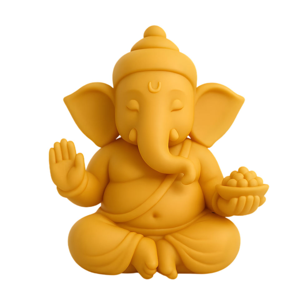 Ganesha statue display art gallery 3d rendering minimalist environment side view symbolism of prosperity png