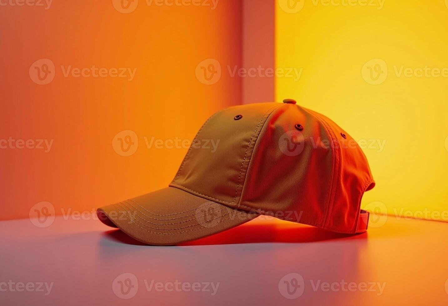 Stylish Khaki Baseball Cap On A Colorful Surface In Studio Setting photo