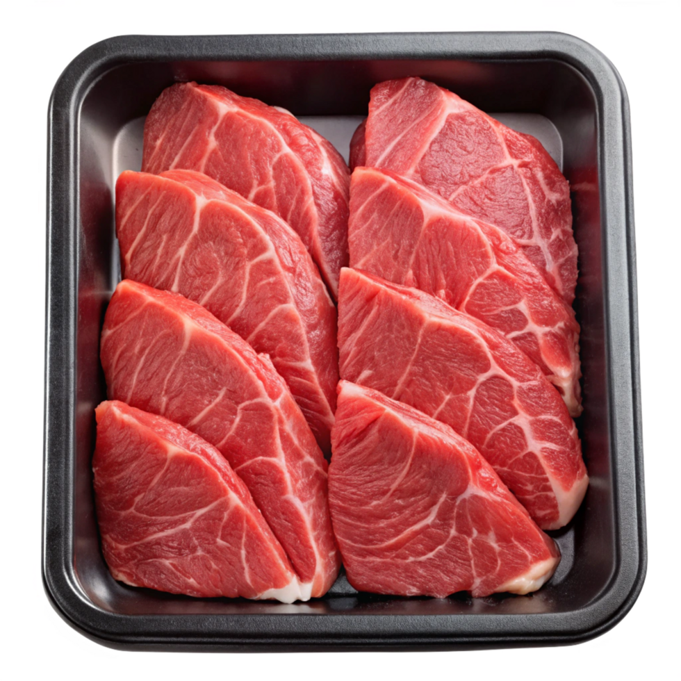 Fresh beef cuts grocery store product image clean environment close-up view quality meat for culinary uses png
