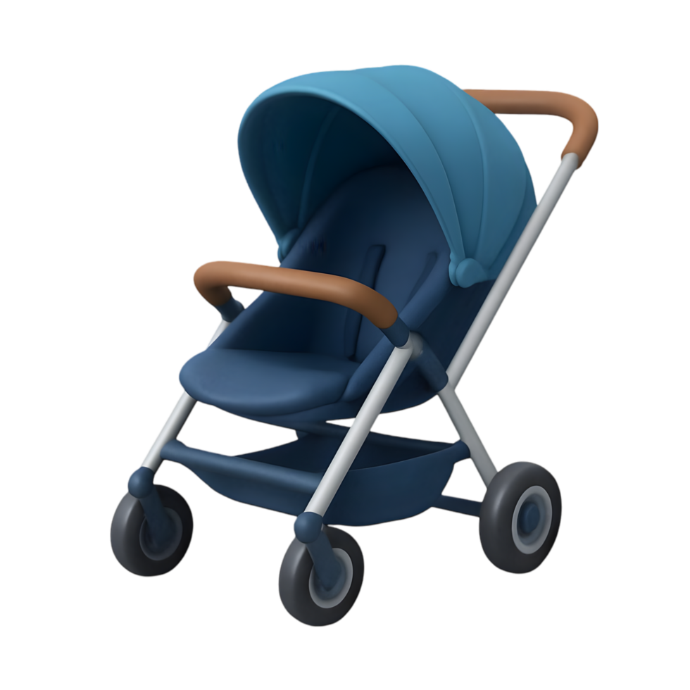 Stylish baby stroller showcase transparent background product image minimalist setting front view modern parenting concept png