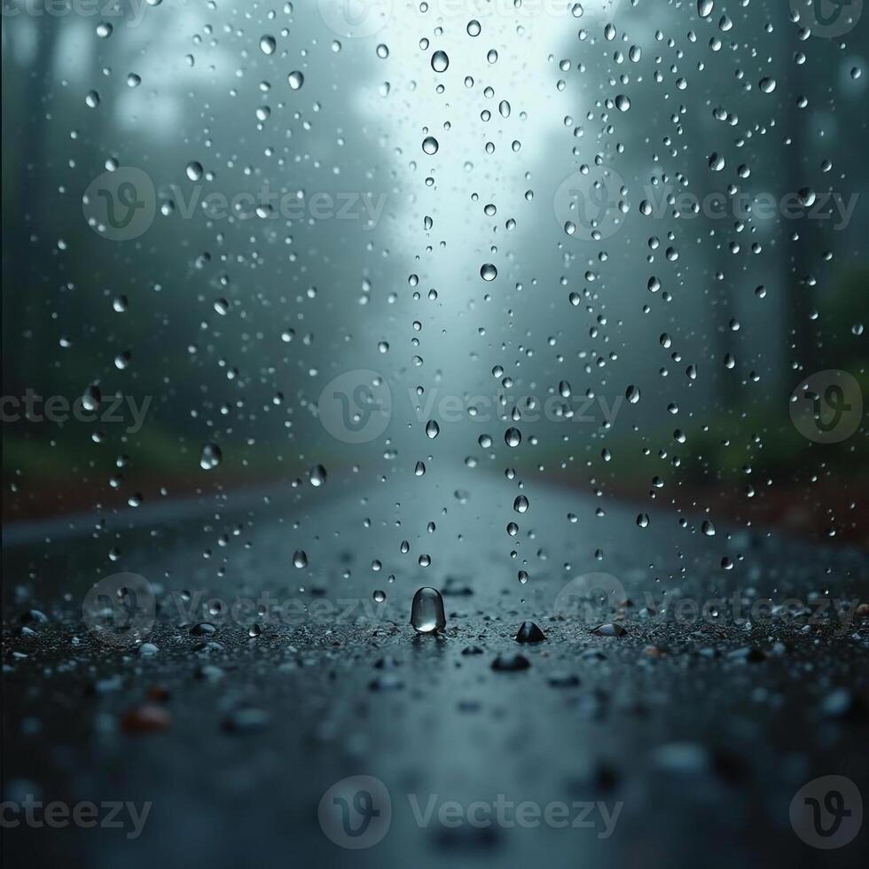 Rainy Day Reflections Water Droplets On Road With Foggy Background Wet Weather Scenery Nature Moody Weather photo