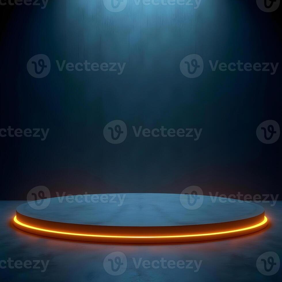 Neon Glowing Platform Stage Product Display Dark Moody Background Rendered photo